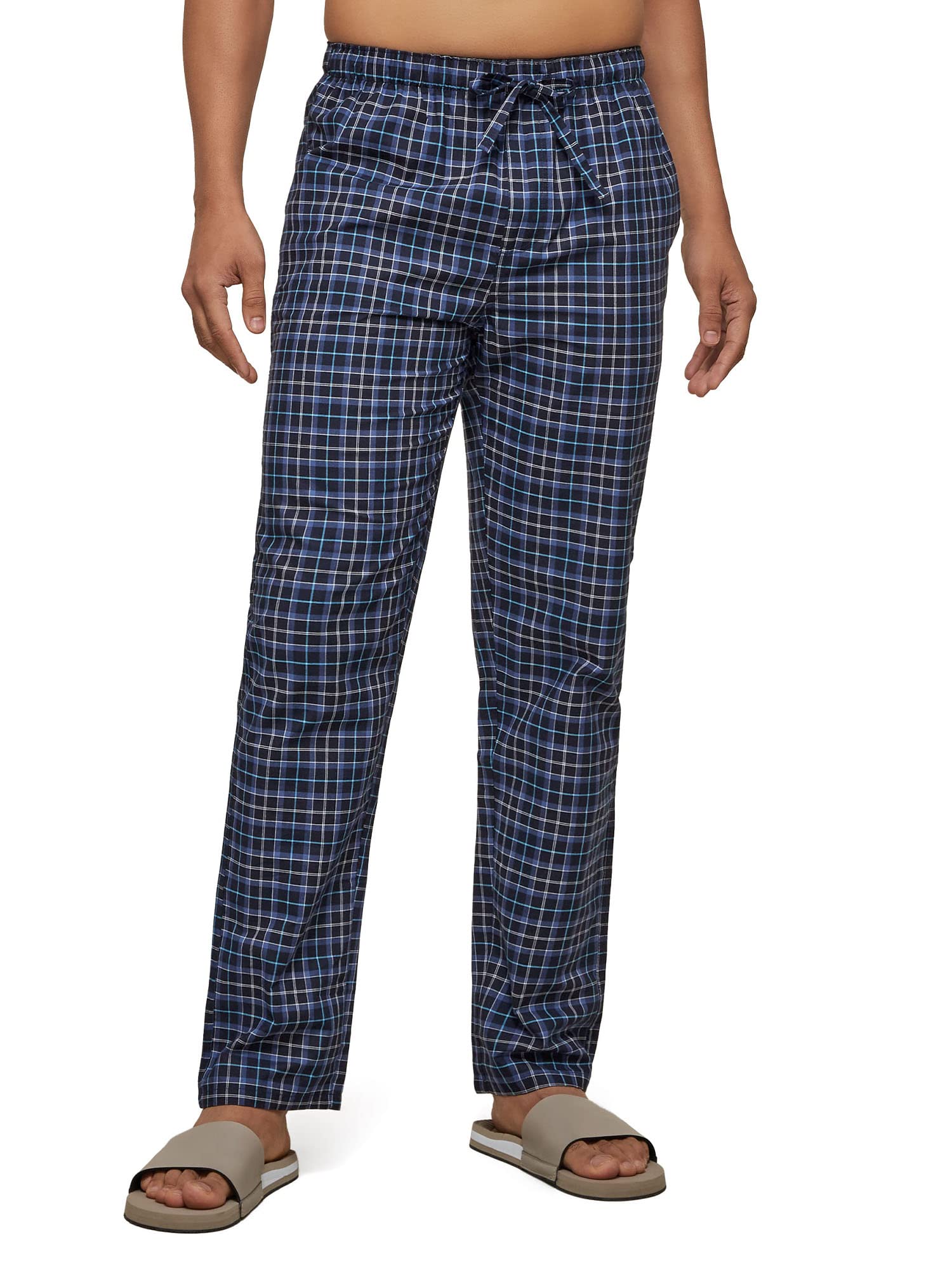 XYXX Mens Super Combed Cotton Checkered Checkmate Pyjamas [Pack of 2] Elasticated Waist, Drawstring | Loungewear for Men in Blu