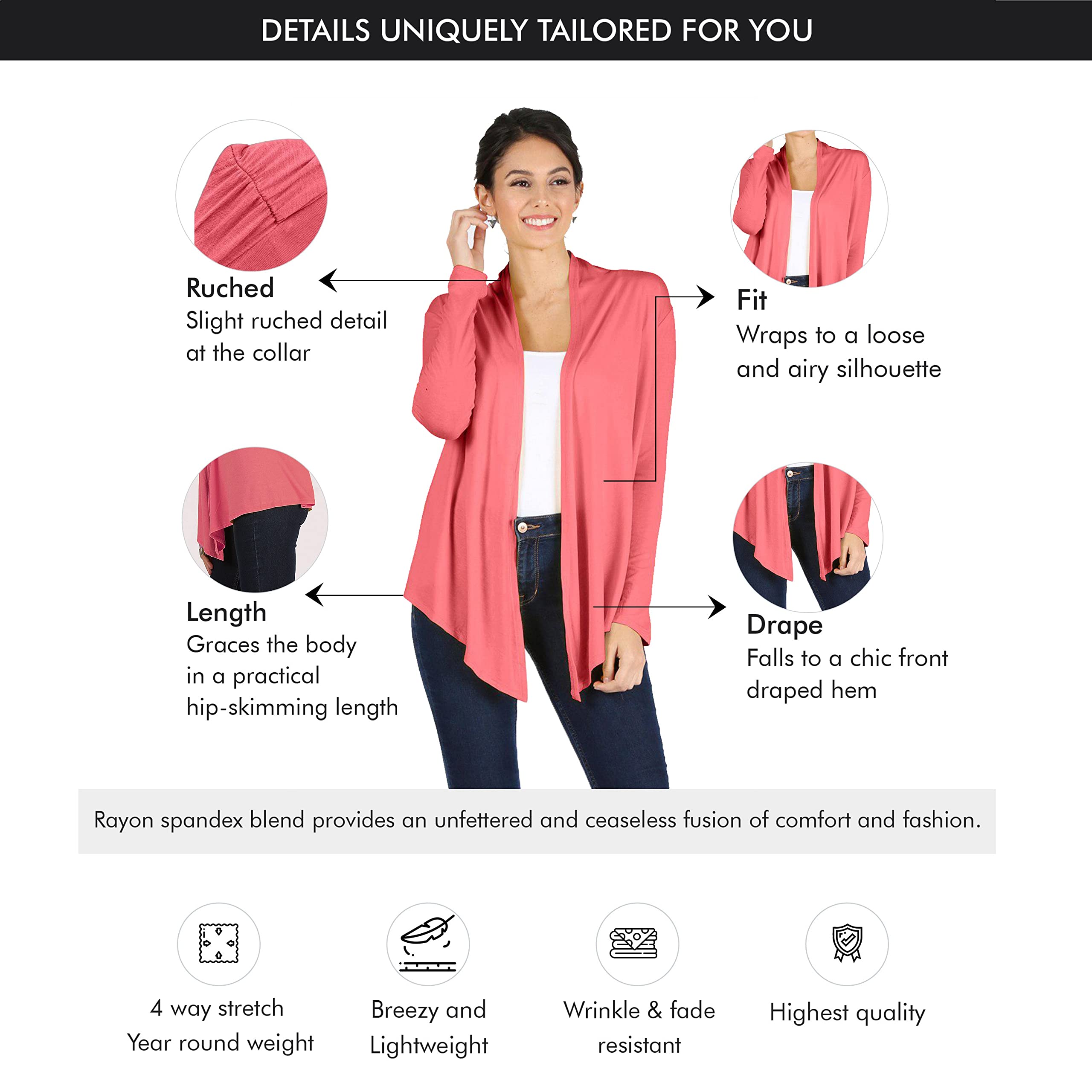 Womens Open Drape Cardigan Reg and Plus Size Cardigan Sweater Long Sleeves - USA XX-Large Black