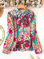 Shasmi Girls & Womens Solid White Colorful Casual Fit Lapel Cardigan Shirt Colorful Flower Printed Long Sleeve Shawl Collared