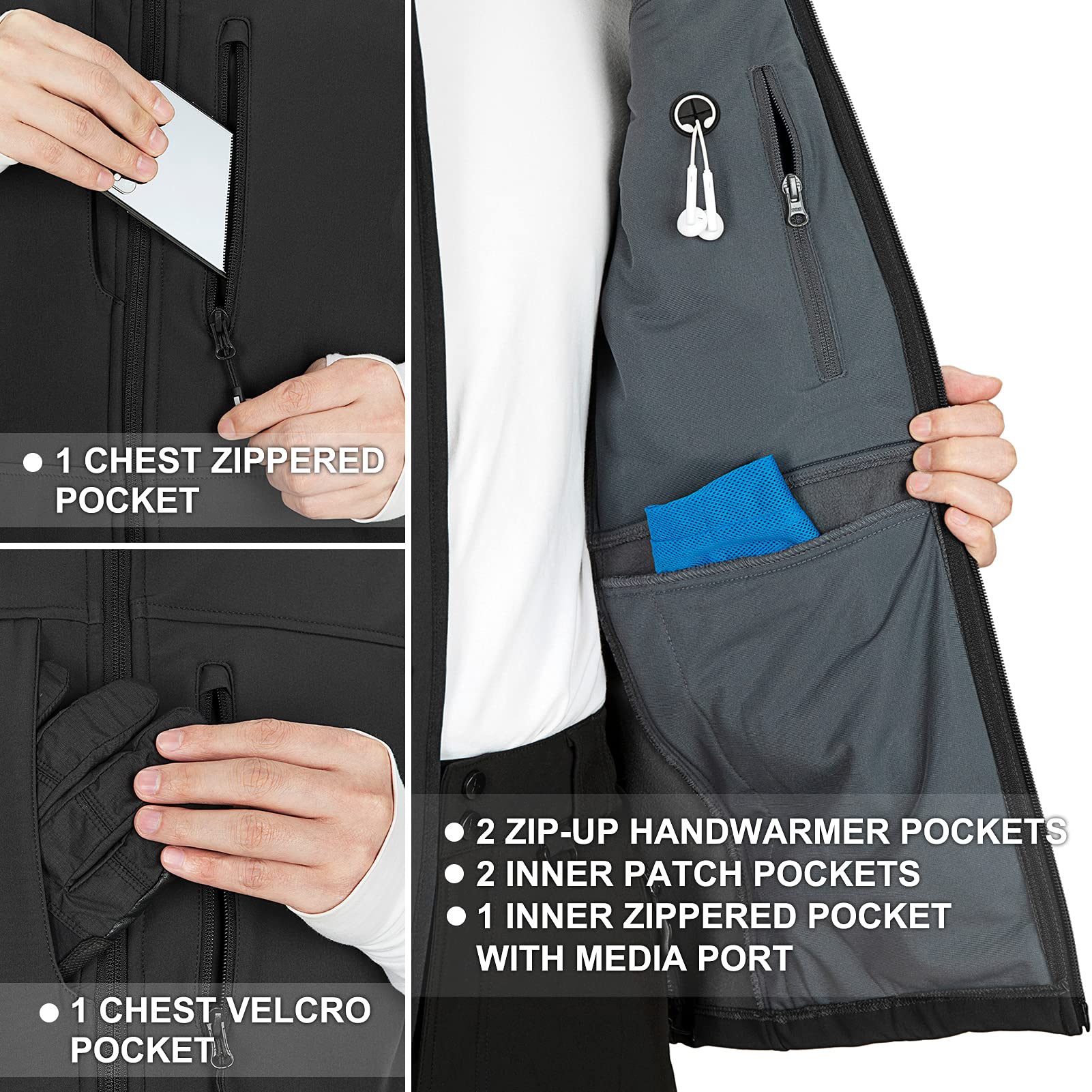 33,000ft Men's Lightweight Softshell Vest Outerwear Zip Up Fleece Lined Windproof Sleeveless Jacket for Golf Running Hiking