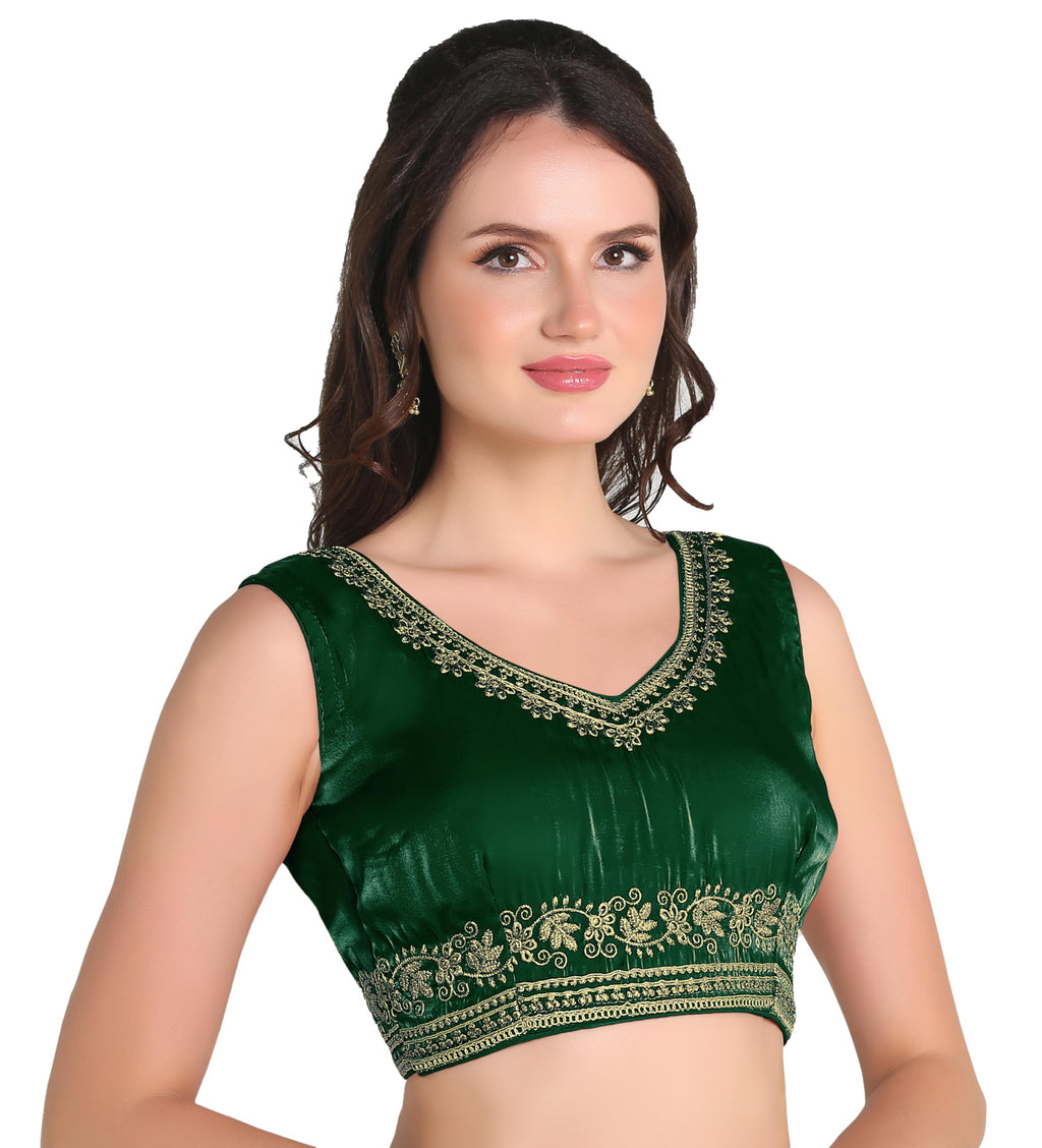 Pujia Mills Womens Sequin Embroidered V Neck Sleeveless Readymade Saree Blouse Indian Ethnic Designer Stitched Readymade Saree 