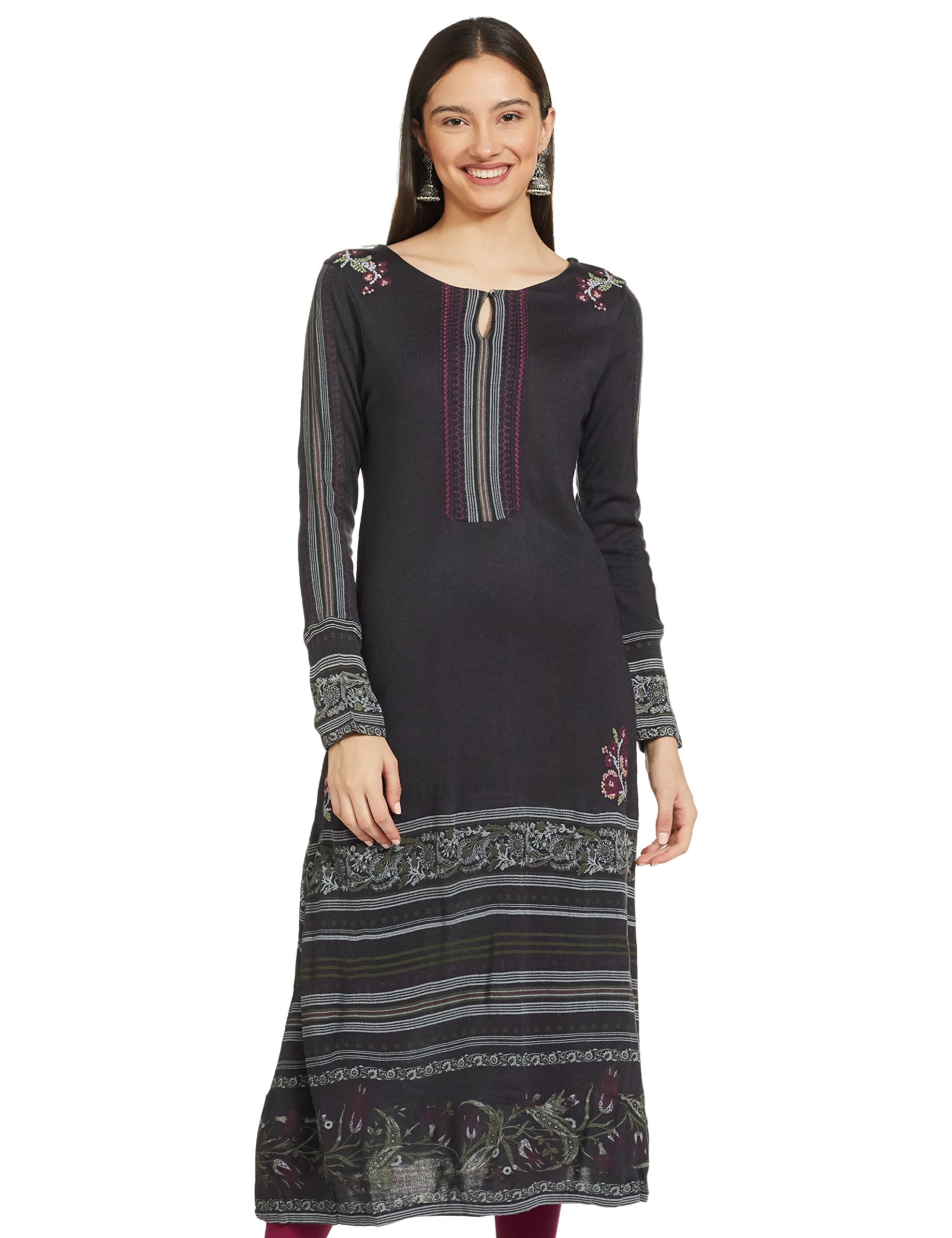 W For Woman Women'S Acrylic Floral Regular Kurta (21Now16968-117277P_Graphite_S)