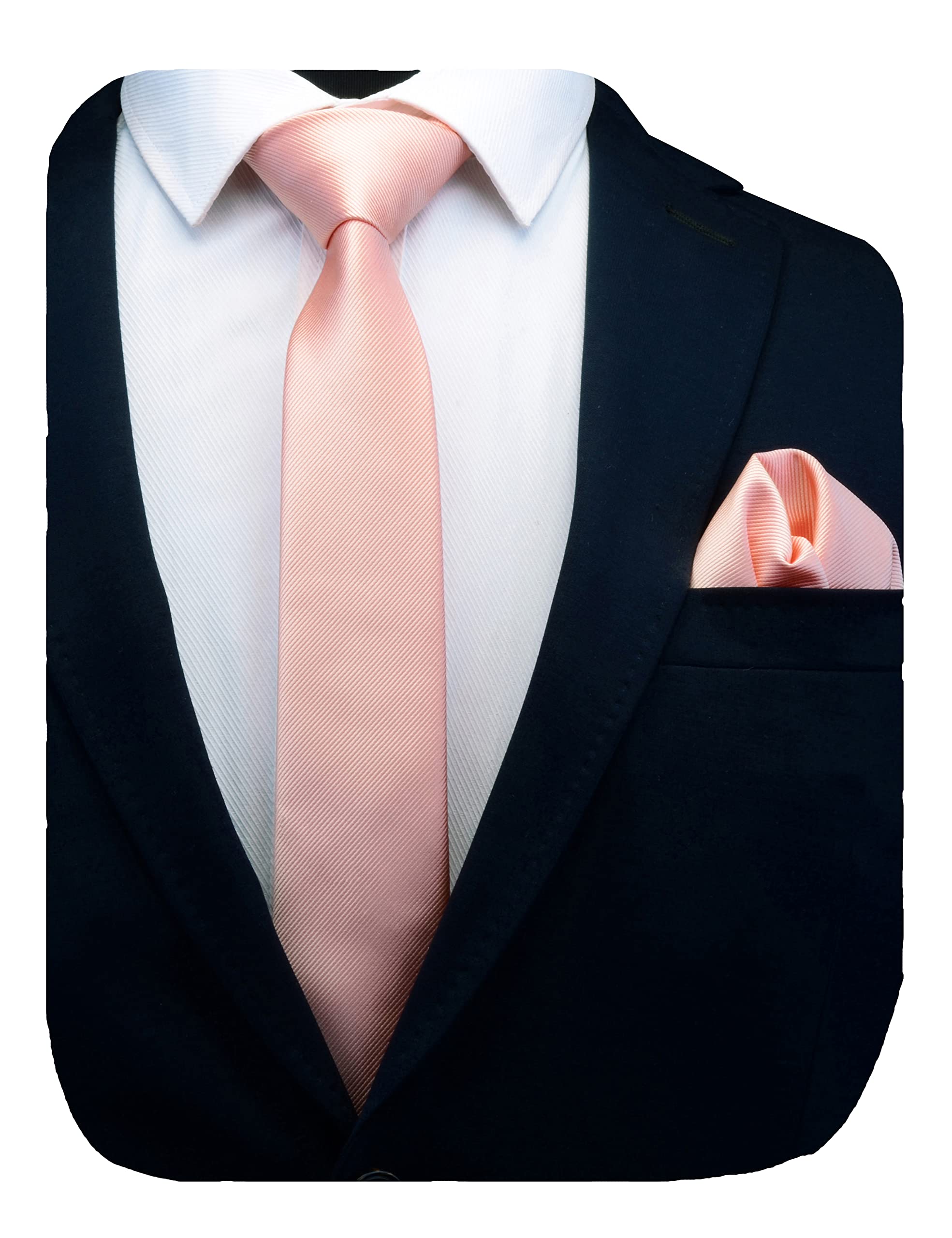 GUSLESON Rose Gold Skinny Ties for Men Solid Thin Tie Slim Necktie and Pocket Square Set (0754-32)-New Condition