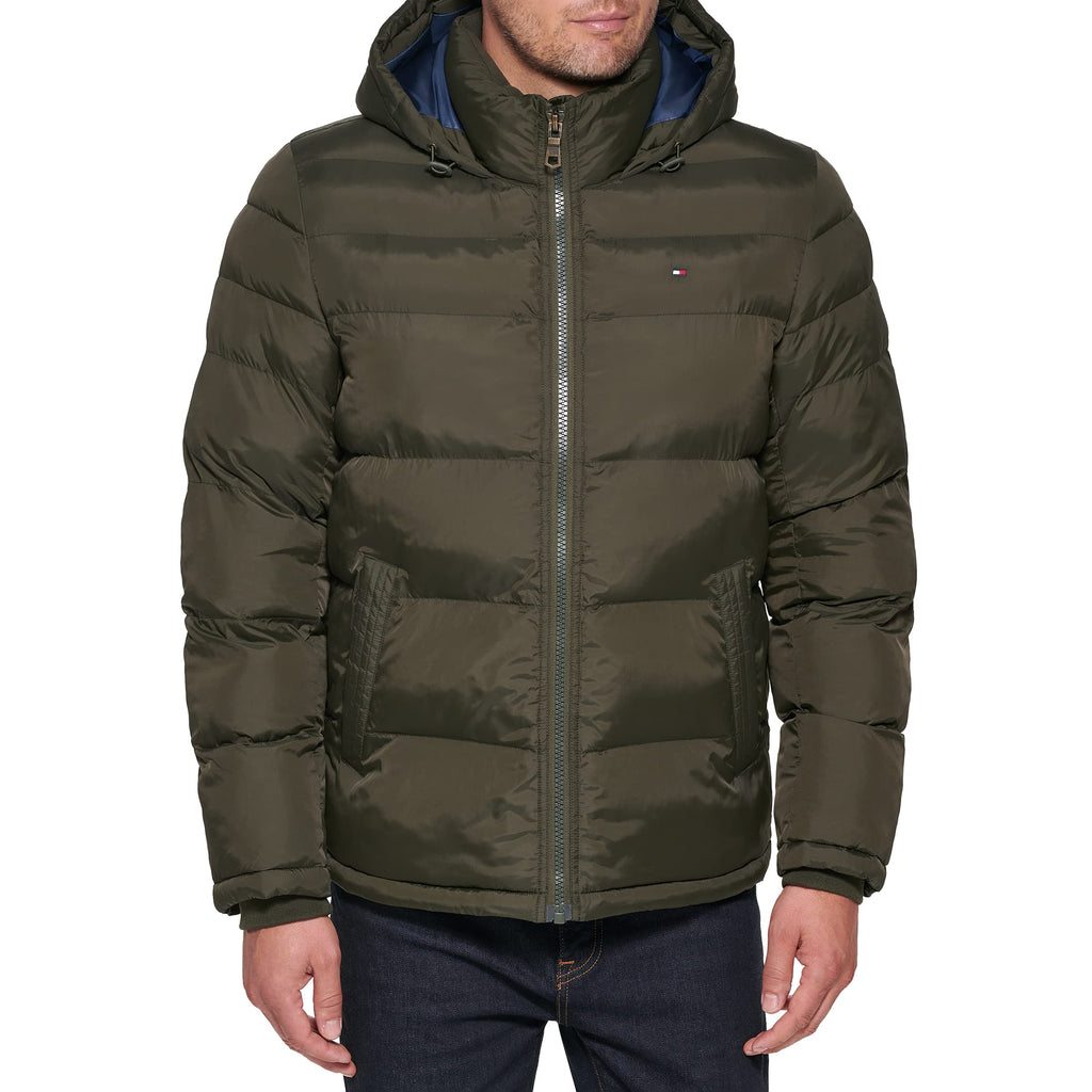 Tommy Hilfiger Men's Big & Tall Hooded Puffer Jacket, Olive, 4X Big