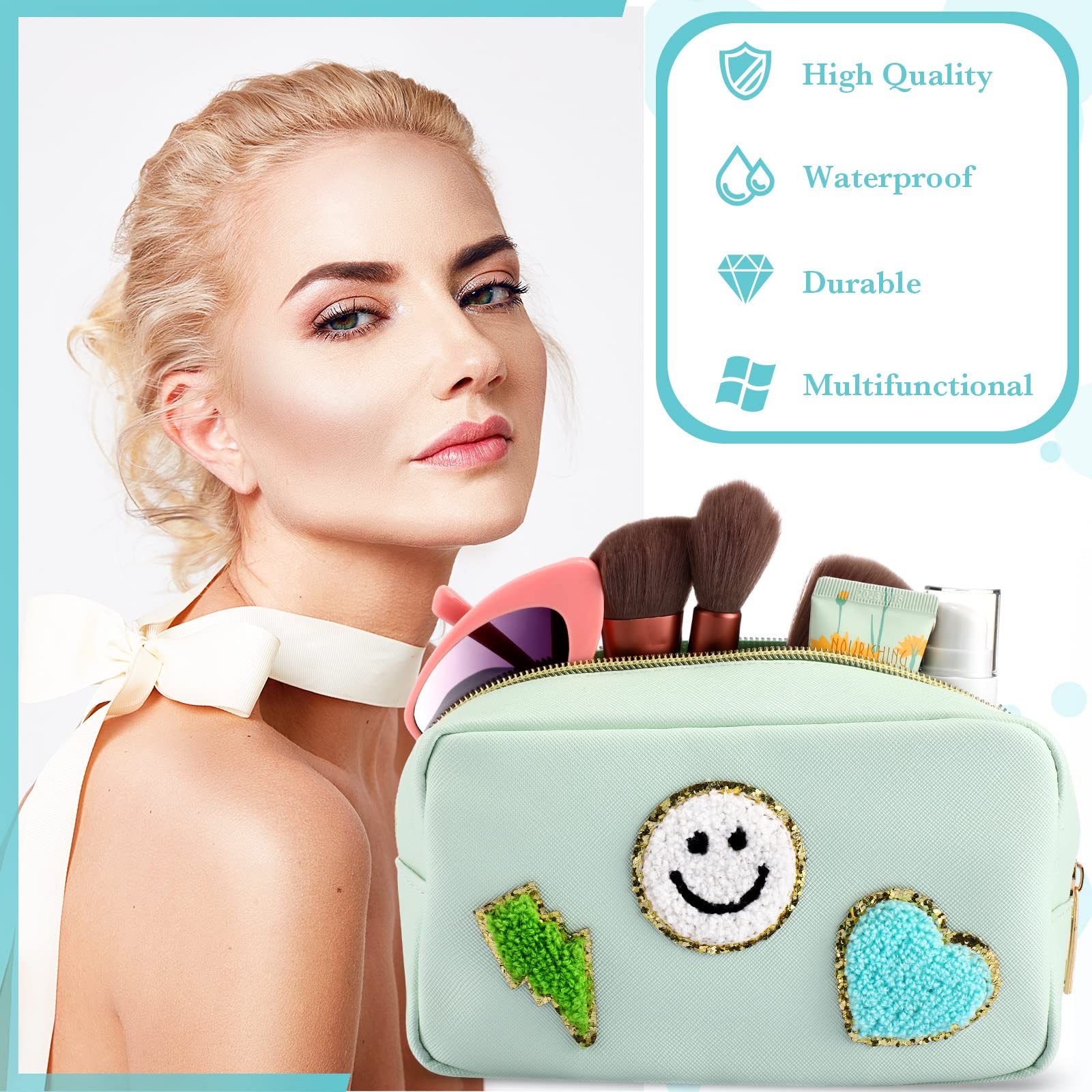 Sanwuta 4 Pcs Hair Face Skin Travel Bag Set Preppy Makeup Pouch PU Leather Skincare Bag Waterproof Cosmetic Organizer Birthday