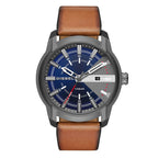 Diesel Armbar Stainless Steel and Leather Three-Hand Analog Men's Watch, Color: Gunmetal, Brown (Model: DZ1784)