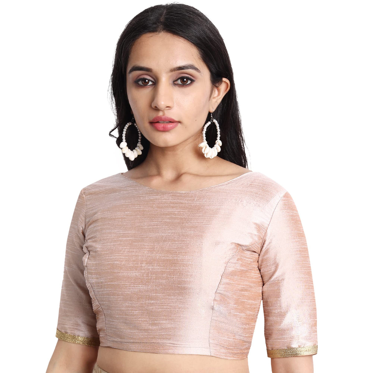 Jisb WomenS Raw Silk Elbow Length Sleeves Readymade Saree Blouse (48, Light Pink) 48