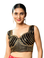Pujia Mills WomenS Readymade Blouse Embroidery Multi Coding Gold Thread Indian Ethnic Designer Stitched Readymade Saree Sleevel
