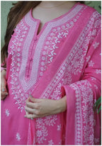 BHARVITA Womens Cotton Embroidered Chikankari Work Straight Kurta with Pant Set (2XL, PINK)