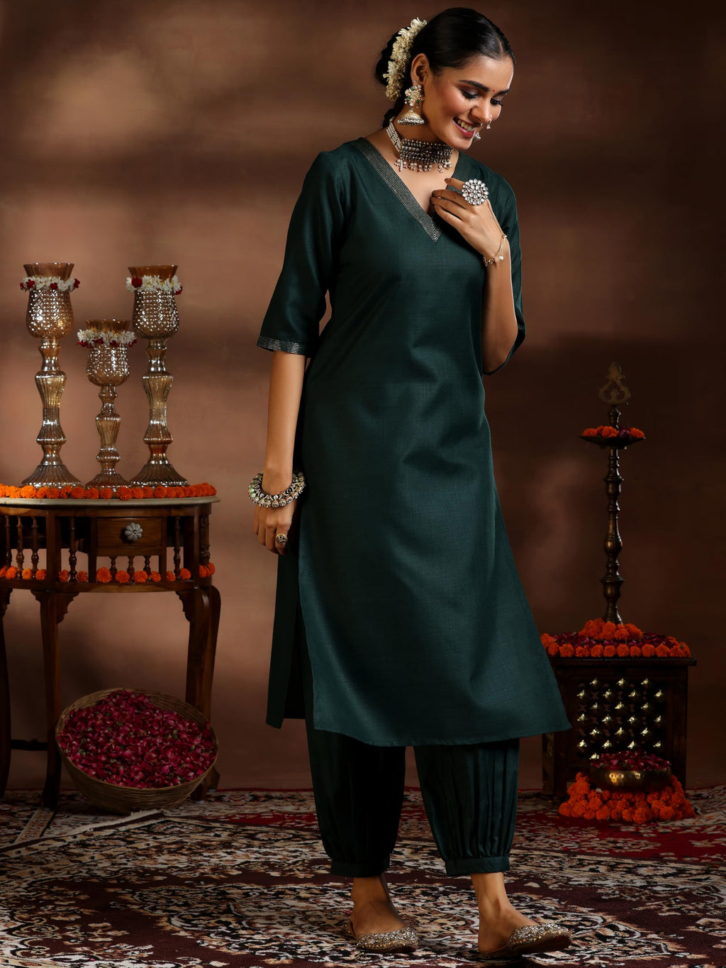 Libas WomenS Silk Blend Kurta Set (39051_Green