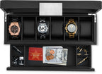 glenor co Watch Box with Valet Drawer for Men - 6 Slot Luxury Watch case Display Organizer, carbon Fiber Design -Metal Buckle fo