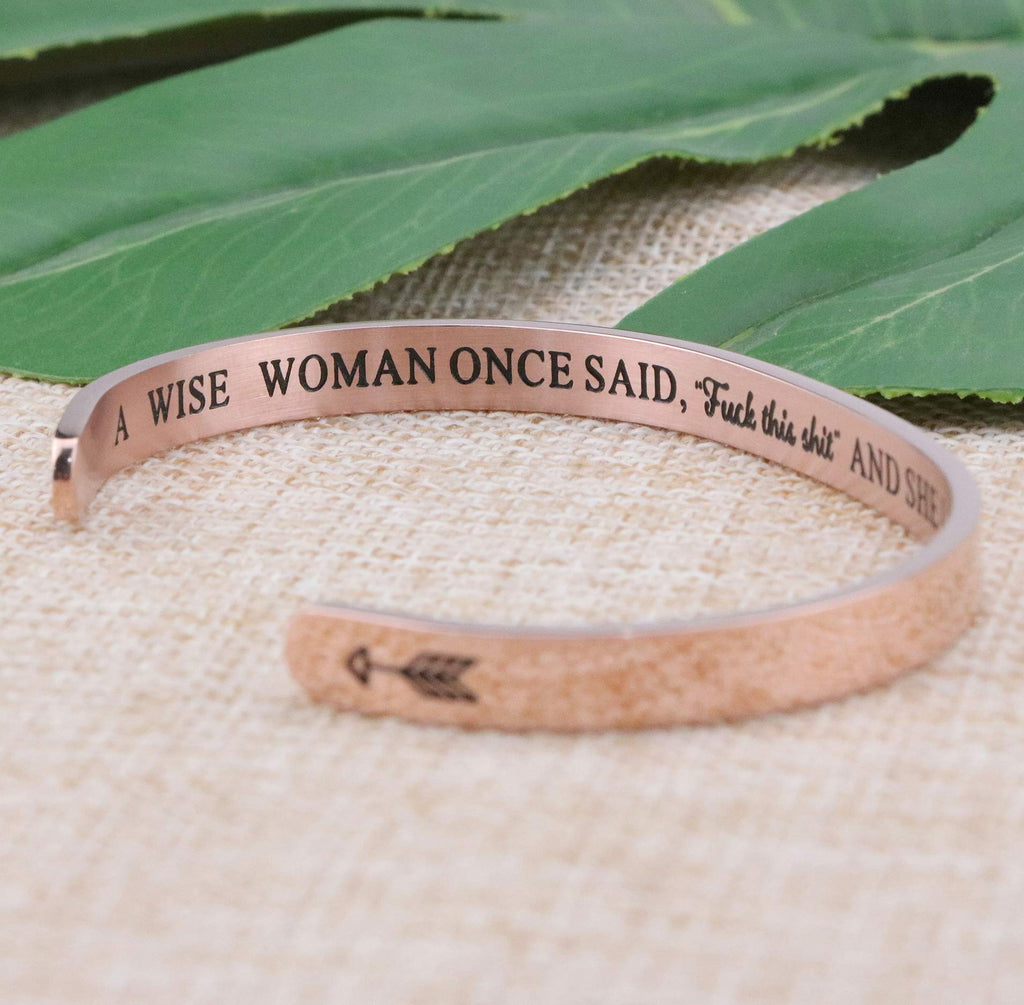 JoycuFF Inspirational Gifts for Her Women Wife Lover Funny Mantra Rose Gold Stainless Steel Birthday Christmas Cuff Bangle Brace