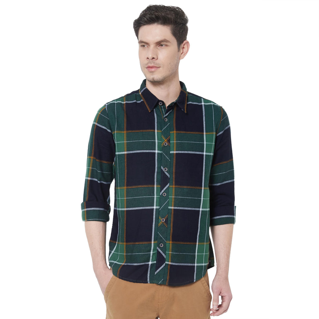 Pepe Jeans MenS Checkered Regular Fit Shirt (Pm307895_Green M)