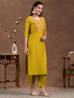 Libas Womens Woven Design Silk Blend Straight Kurta With Salwar And Dupatta