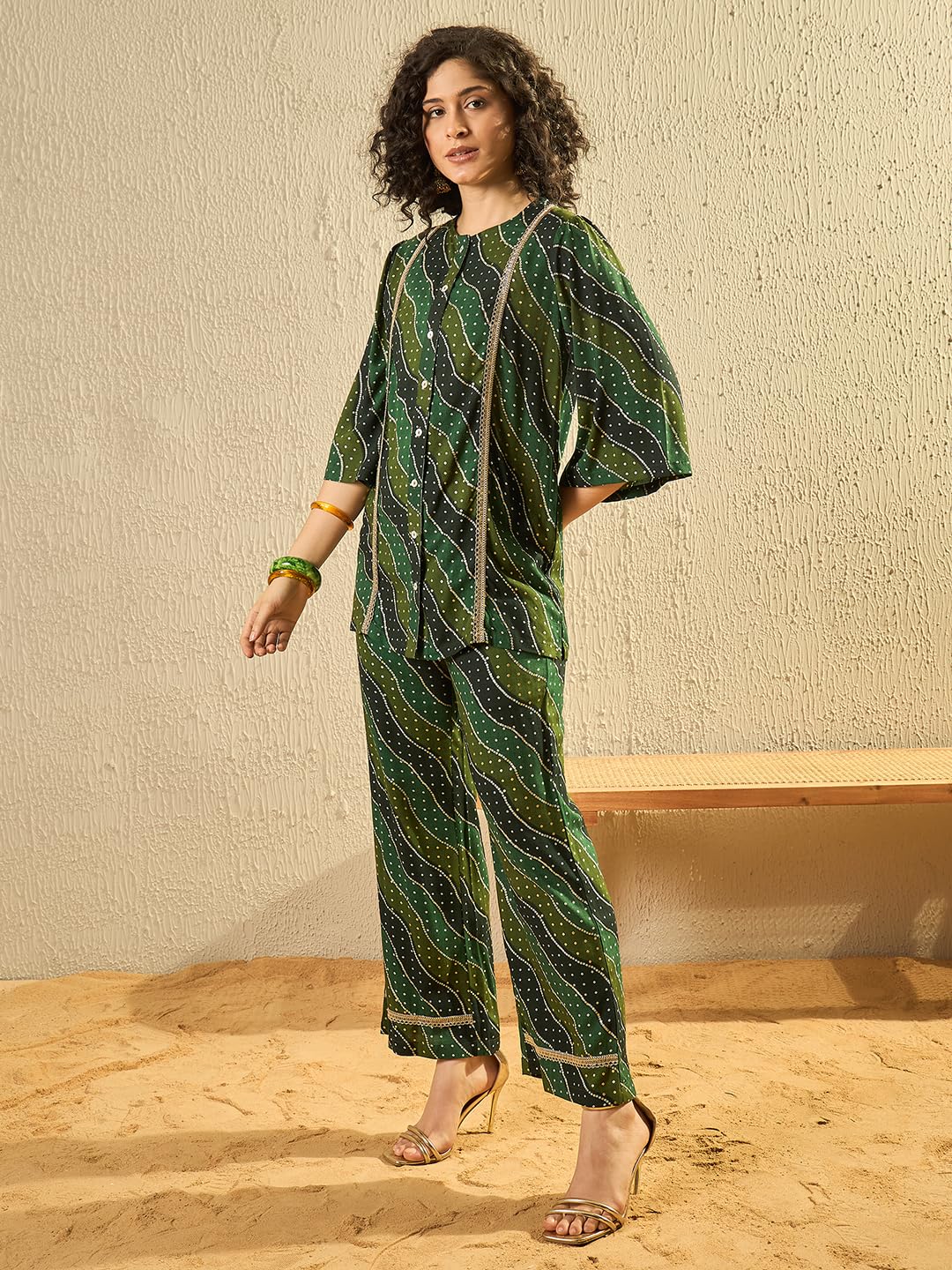 Modeve Women'S Bandhani Print Embellished Co-Ords - Traditional Elegance With Modern Flair_Olive_S