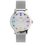 Timex Women's Transcend 31mm Watch - Silver-Tone Case Silver-Tone Dial with Multicolored Stones & Stainless Steel Mesh Bracelet