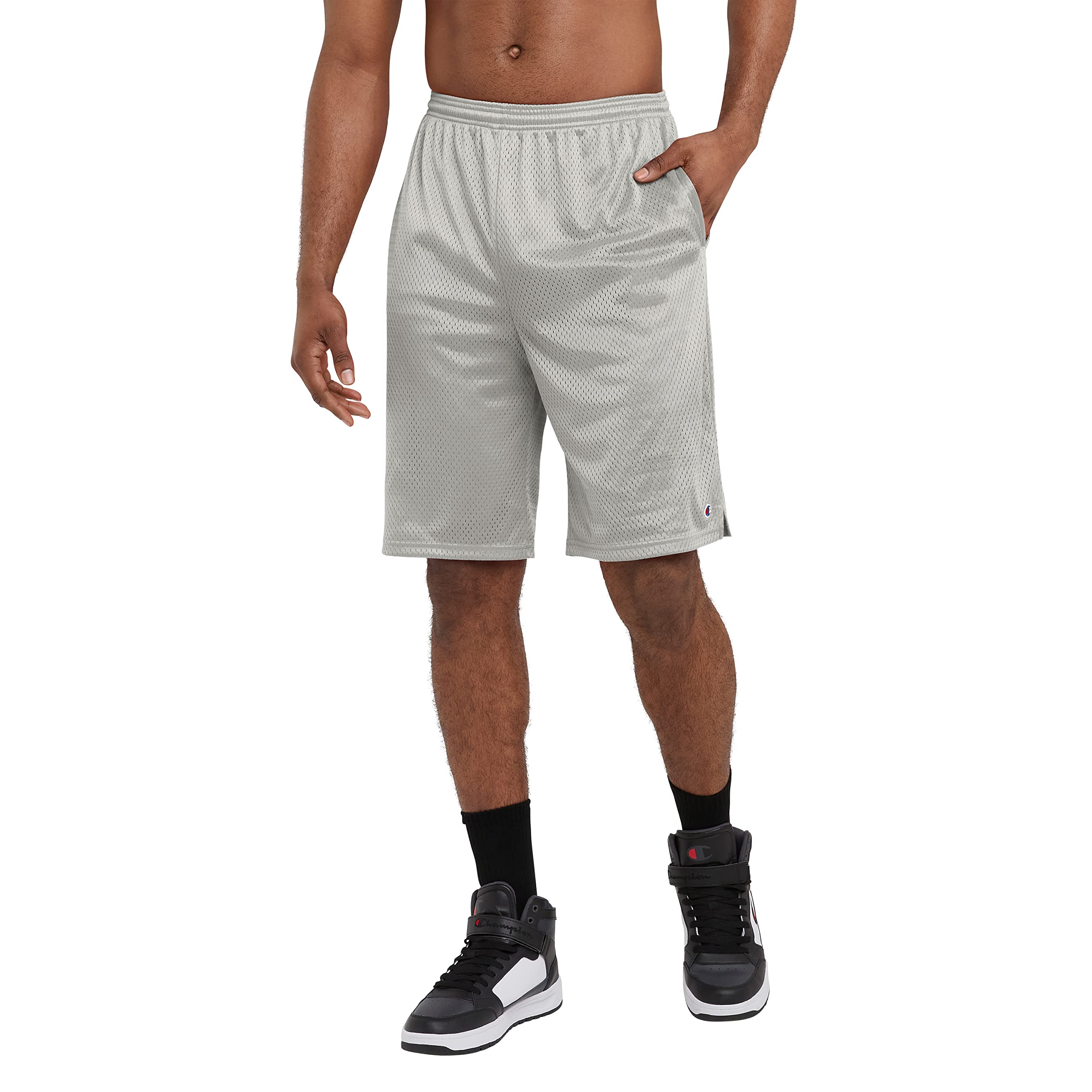 Champion mens 9 Shorts, Mesh Shorts, 9, Mesh Basketball Shorts, Mesh Gym athletic shorts, Gray-407q88, Medium US