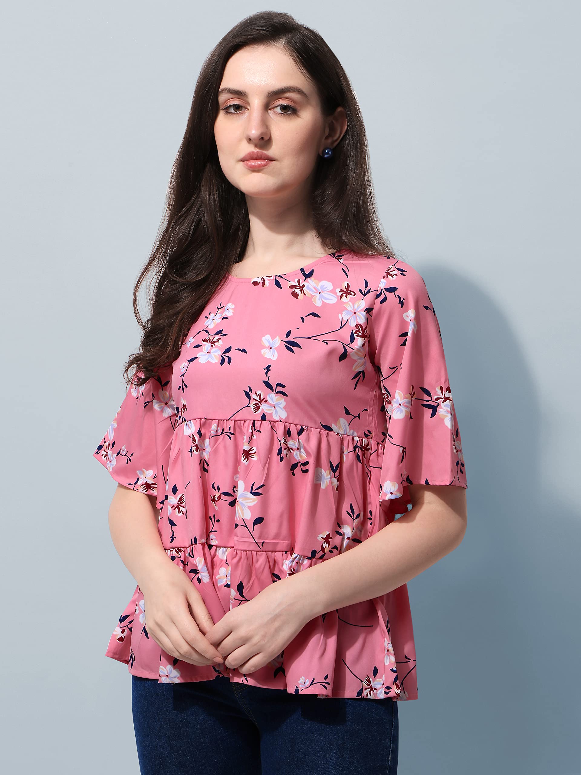 OOMPH! Peplum Tops for Women, Pink - mt380