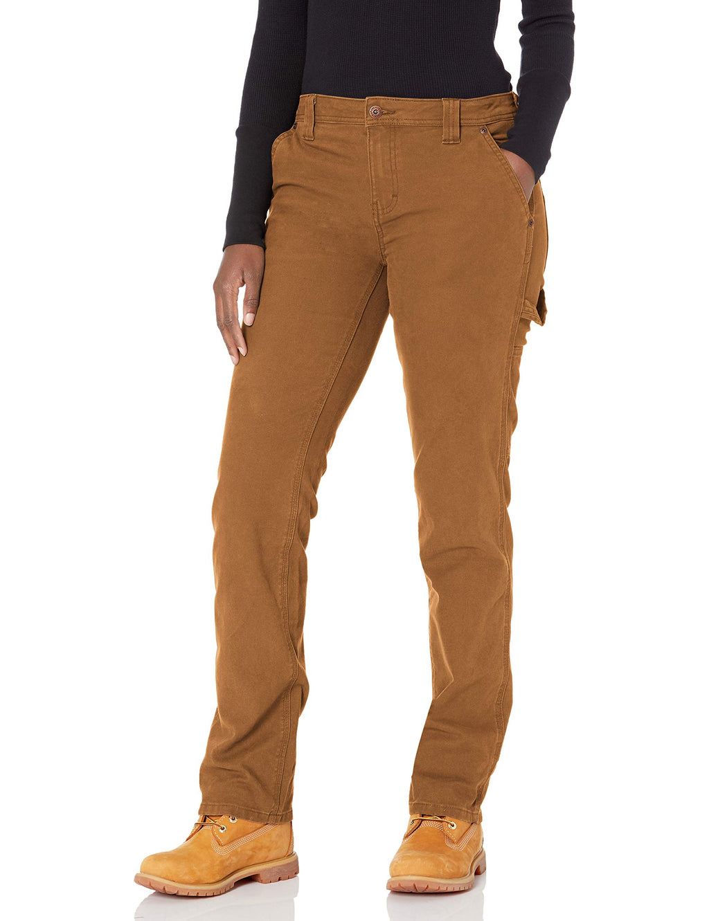 Dickies Women's Relaxed Straight Carpenter Pant, Rinsed Brown Duck, 4