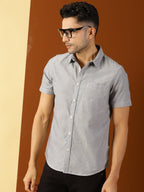 Thomas Scott Spread Collar Slim Fit Solid 100% Cotton Half Sleeve Shirt for Mens Black