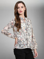 Toochki Top For Women | Grey Top For Women | Georgette Western Top For Women | Short Top For Women | Crop Top For Women | Floral