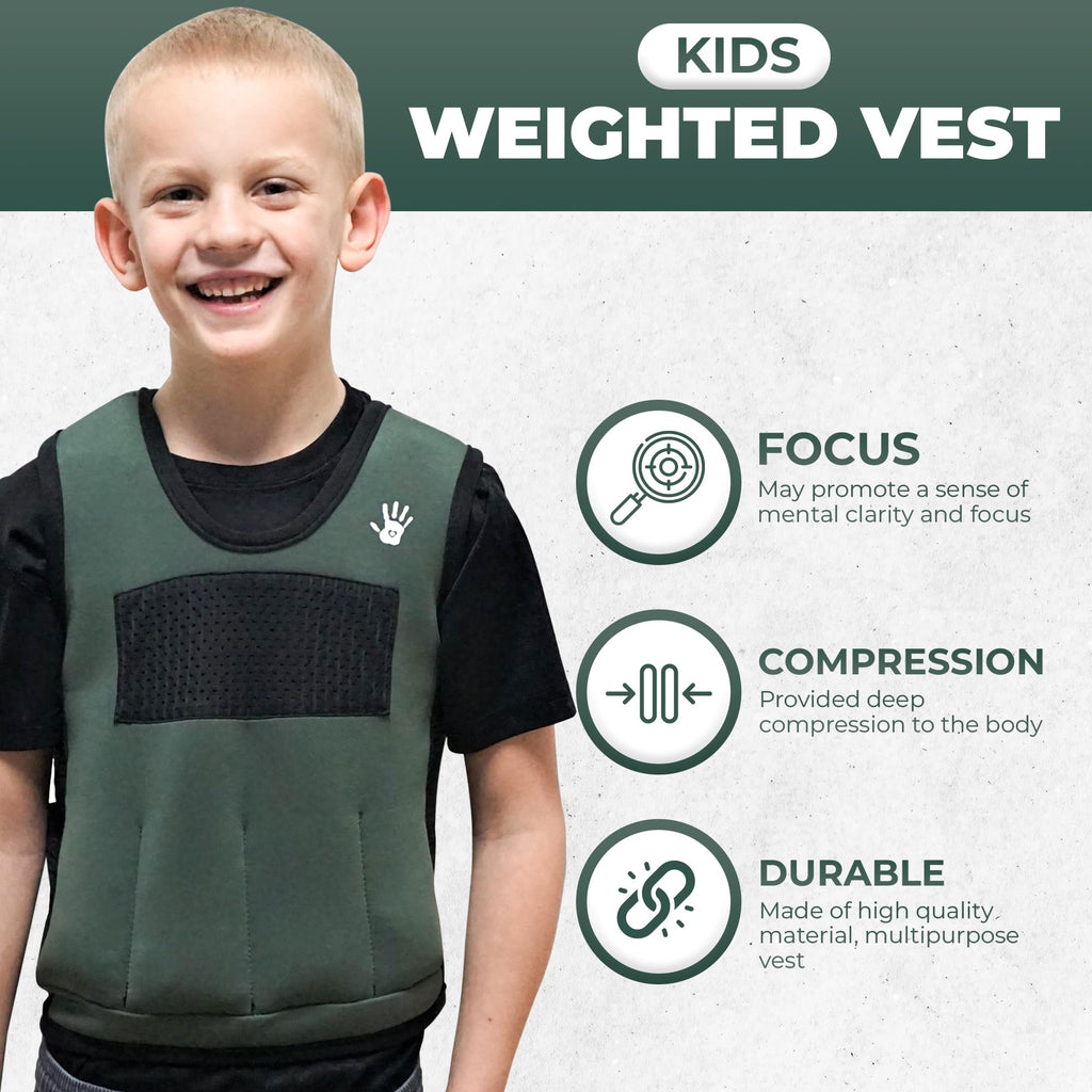 Weighted Vest for Kids - Adjustable Compression Vest, Medium (Ages 5-9), 6 Removable Weights, Breathable Snug Fit