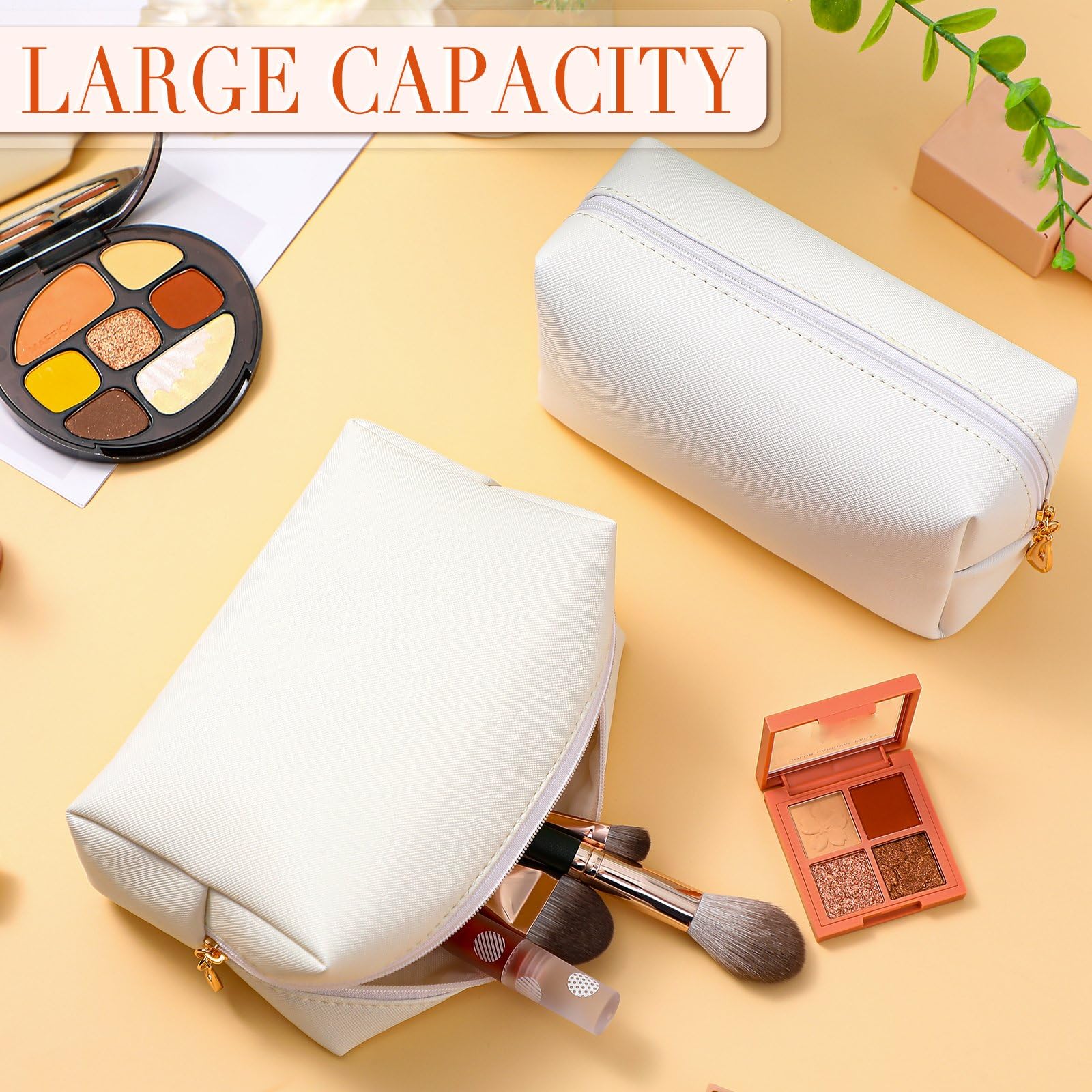Sanwuta 9 Pcs Preppy Makeup Bag PU Leather Cosmetic Bag Makeup Pouch Plain Cosmetic Pouch Waterproof Toiletry Bags for Traveling