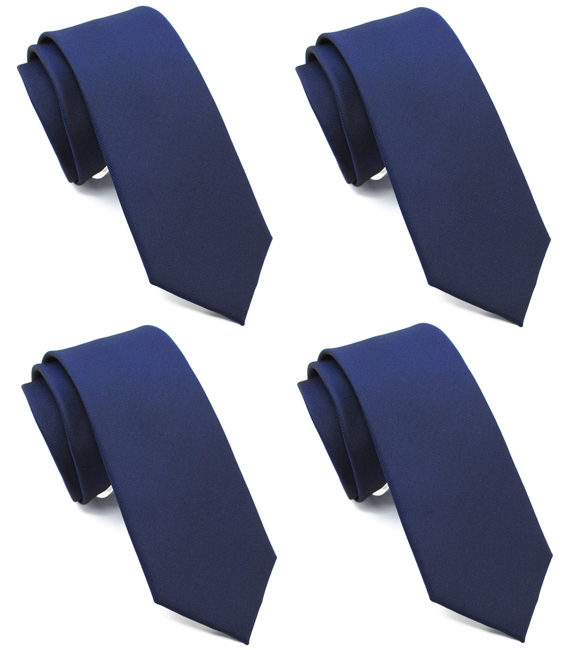 ZENXUS Skinny Solid Ties for Men, 2.5 inch Matte Navy Blue Slim Neckties Bulk for Wedding, Groomsmen, Activities, 4-Pack