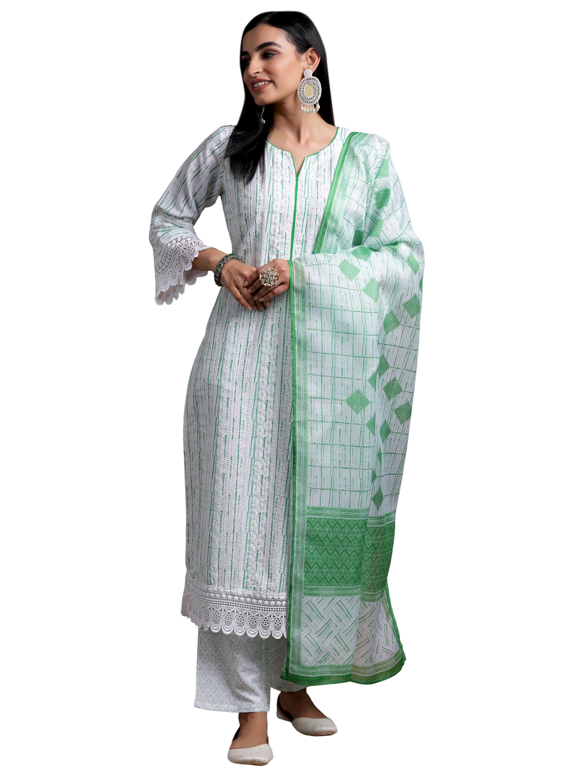 Libas WomenS Cotton Blend Kurta Set (35372_Off White