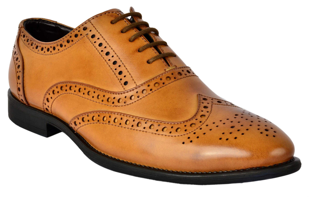 AADI Mens Tan Synthetic Leather Brogue Party Formal Shoes 10