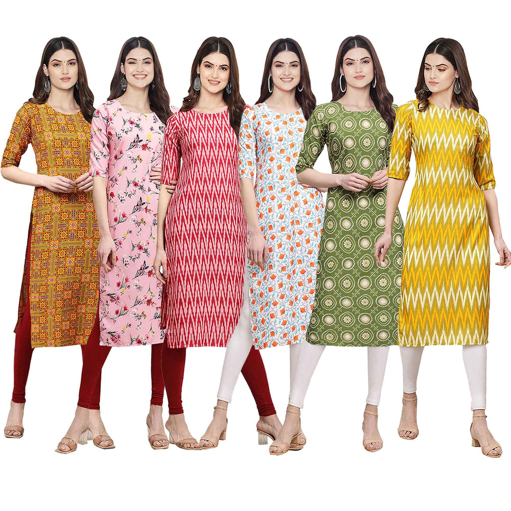 Pinkmint Womens Crepe Digital Print Straight Kurta [Pack of 6] (CKE-333-339-328-334-338-329-S)