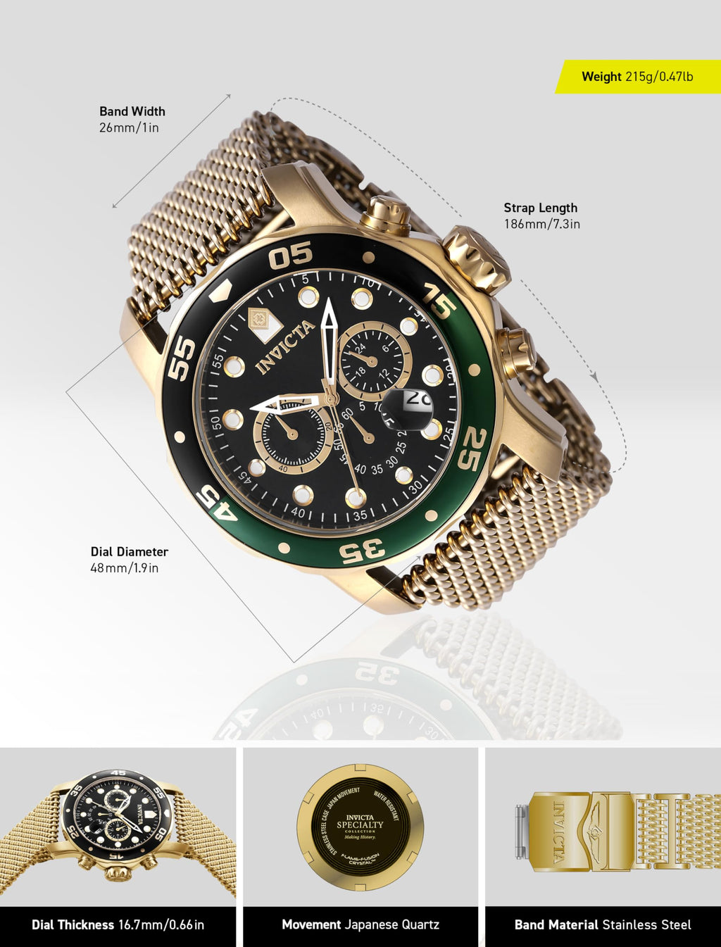 Invicta Men's 47632 Pro Diver Quartz Chronograph Black Dial Watch