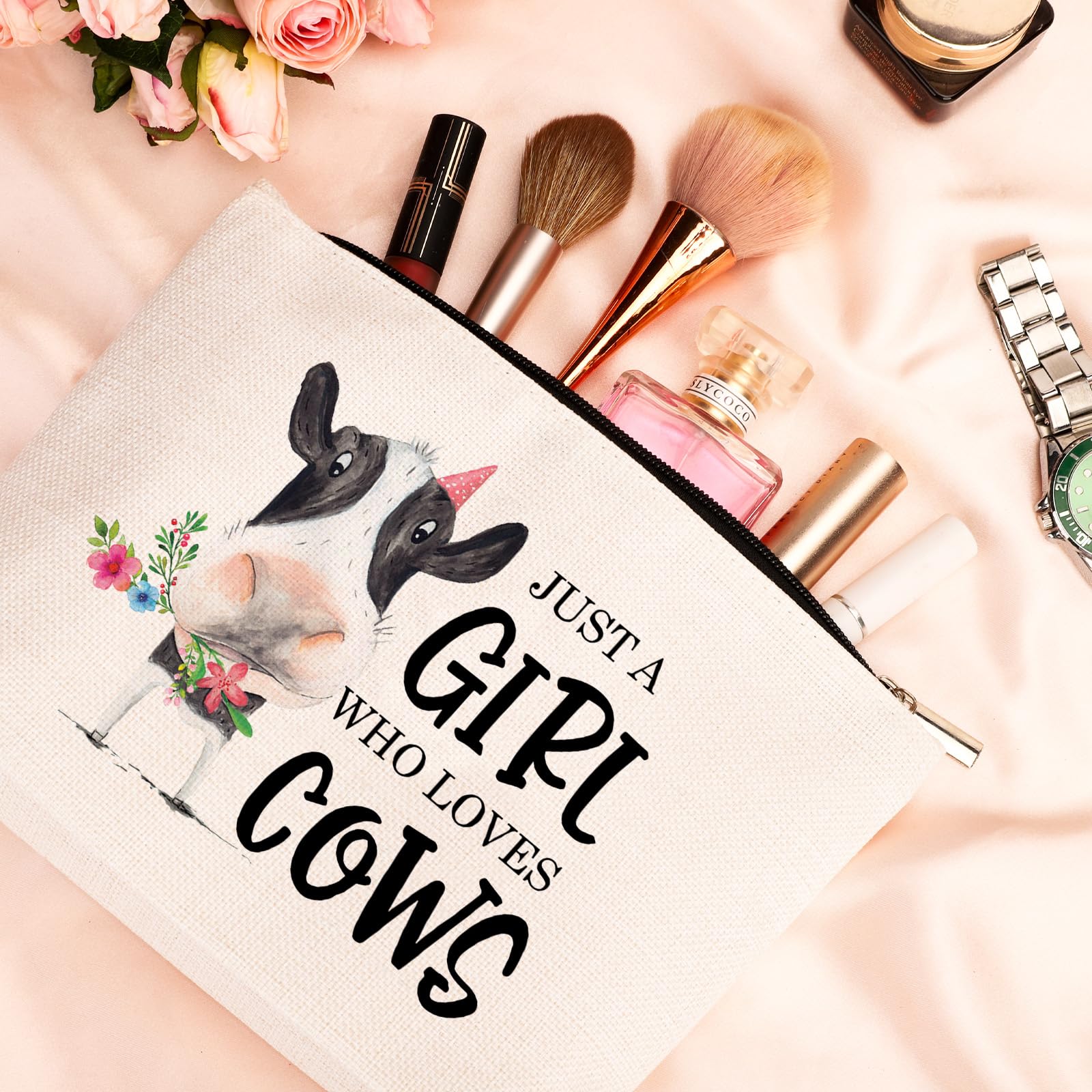 GevGuxLuo Cow Gifts for Cow Lovers, Cow Makeup Bag for Women with Mirror, Cow Birthday Gifts Ideas for Daughter Sister Bestie, C