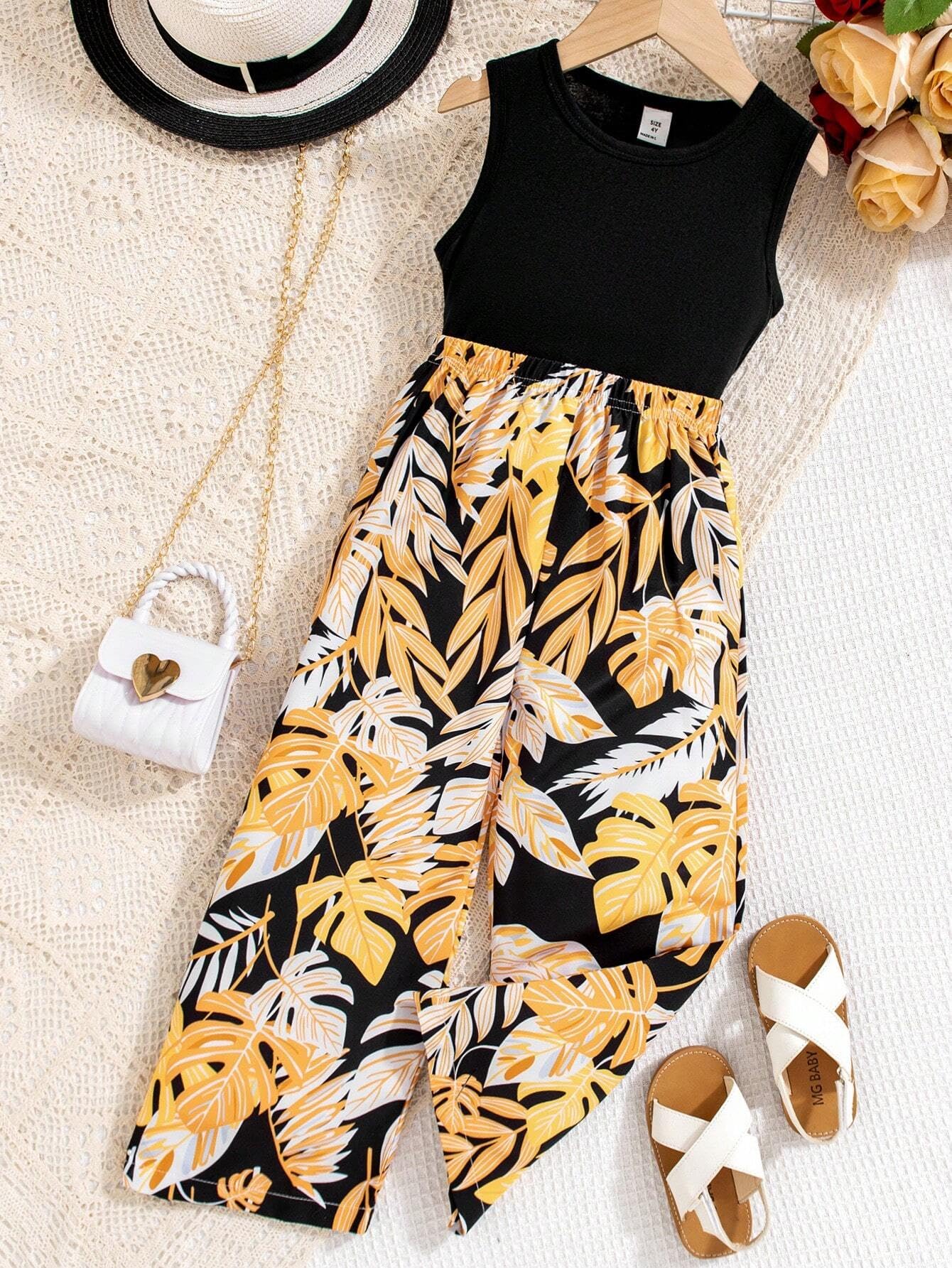 TAGAS Girls Solid Tank Top & Floral Print Wide Leg Pants || COORDINATED_OUTFIT FOR GIRLS || girls cloth set ||