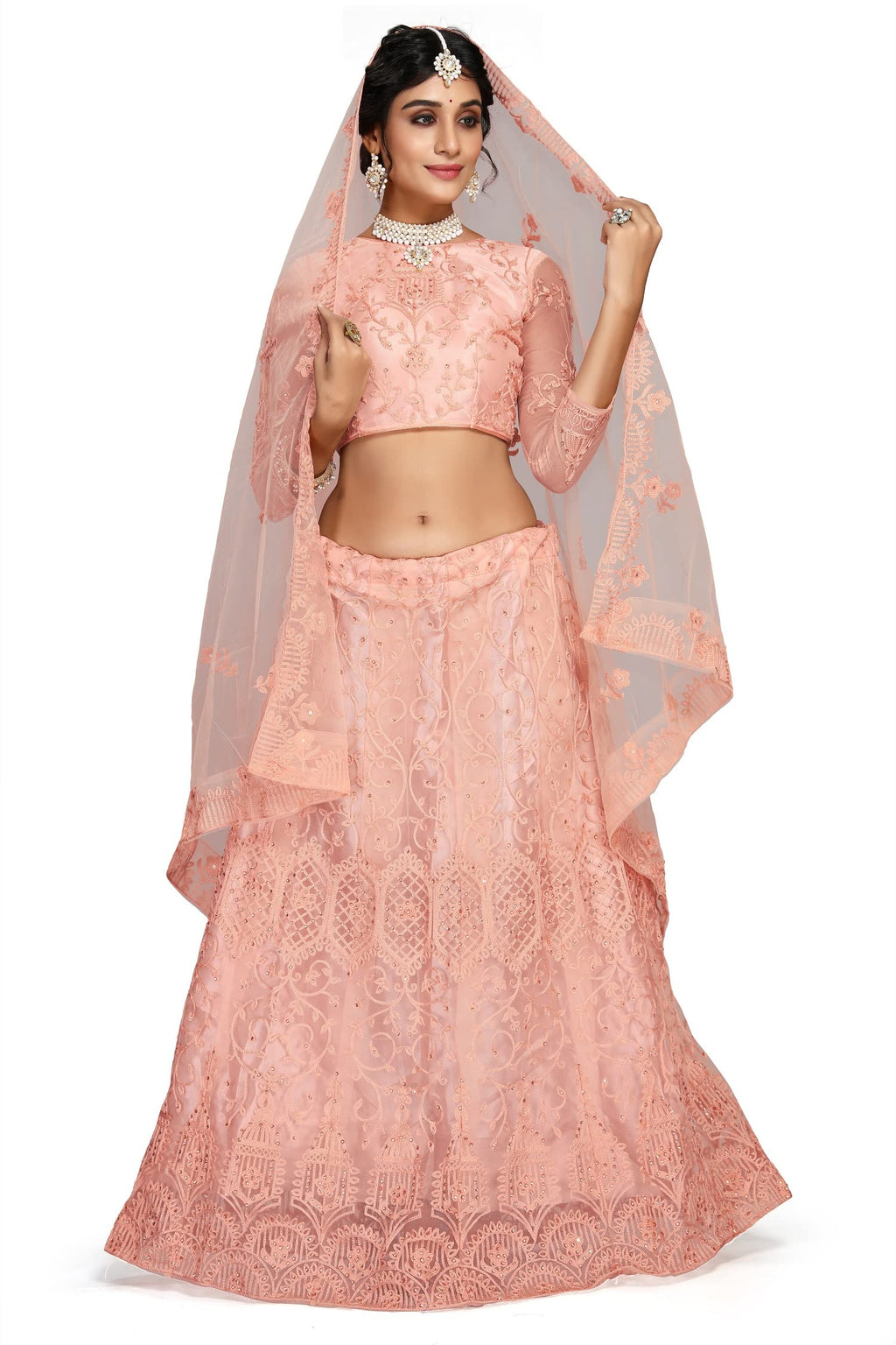 PATLANI Embroderied with Stone Work Woman s Flered Semi Stitched Lehenga choli OARNGE-101 (Semi Stitched)