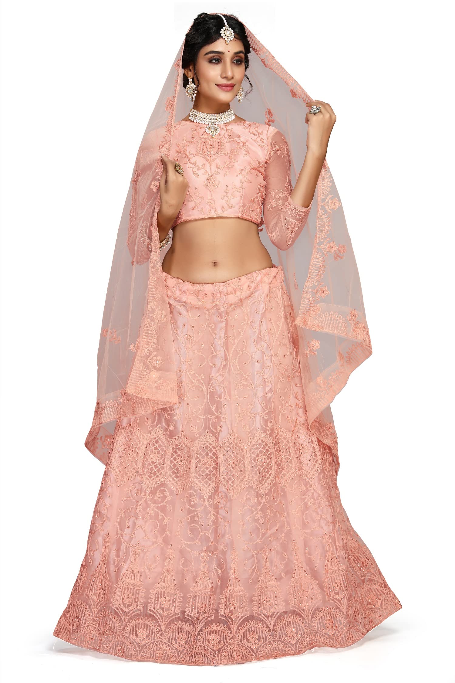 PATLANI Embroderied with Stone Work Woman s Flered Semi Stitched Lehenga choli OARNGE-101 (Semi Stitched)