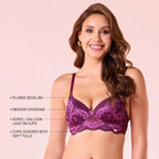 Enamor Womens Nylon Blend Wire Free Casual Plunge Bra (F193_Plum Swill