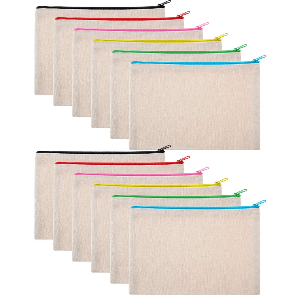 Gejoy 12 Pieces Multipurpose Canvas Cosmetic Bag Makeup Pouches with Zipper Canvas Bag Blank Makeup Bag Pouch Travel Toiletry Ba