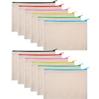 Gejoy 12 Pieces Multipurpose Canvas Cosmetic Bag Makeup Pouches with Zipper Canvas Bag Blank Makeup Bag Pouch Travel Toiletry Ba