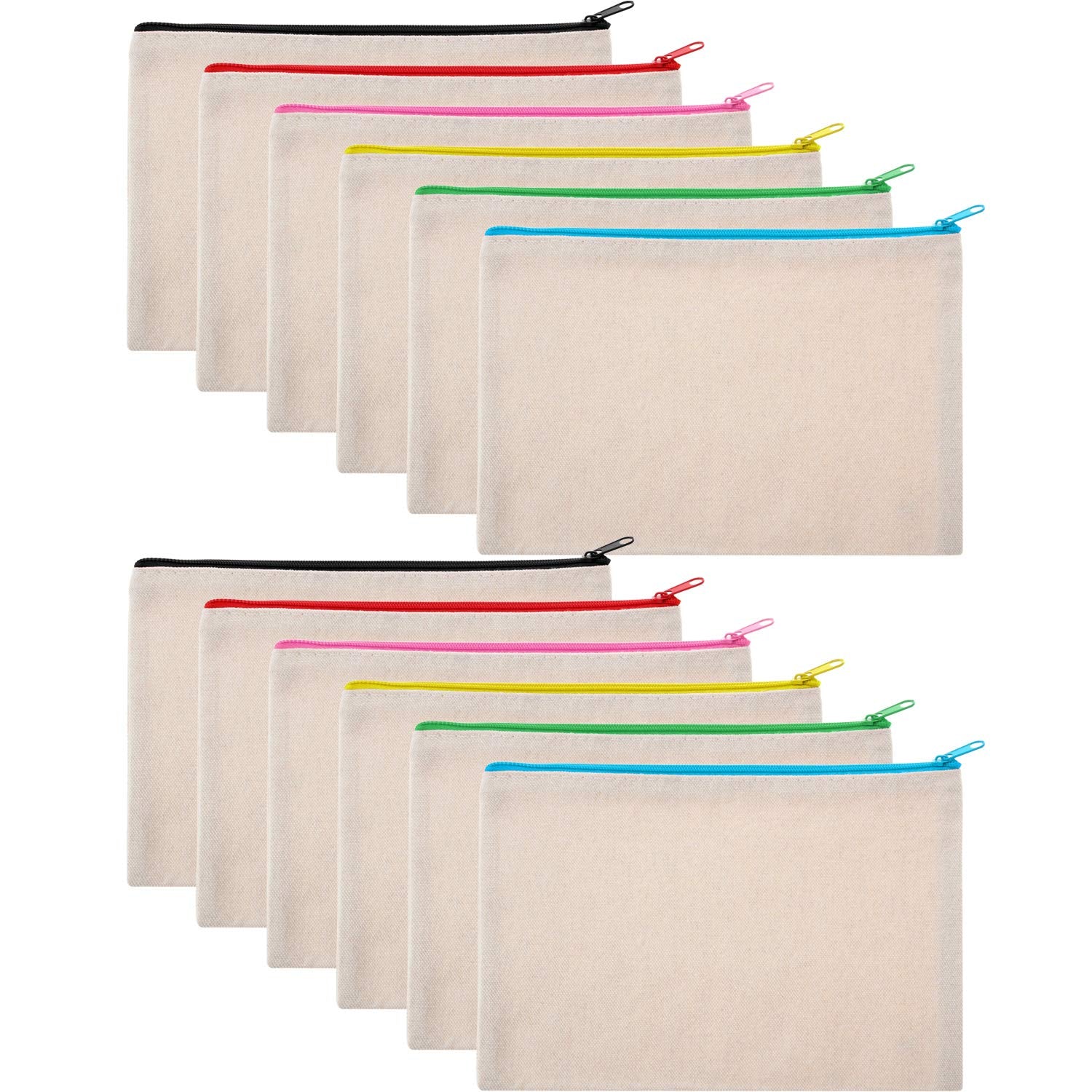 Gejoy 12 Pieces Multipurpose Canvas Cosmetic Bag Makeup Pouches with Zipper Canvas Bag Blank Makeup Bag Pouch Travel Toiletry Ba