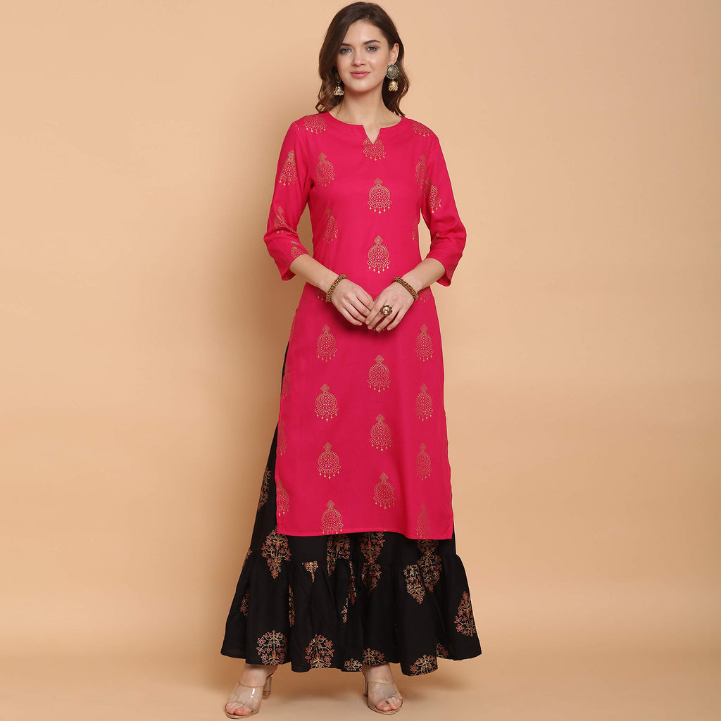 Anni Designer Women'S Rayon Straight Printed Kurta With Sharara