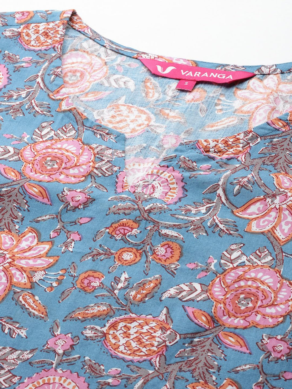 Varanga Women Blue Three- Quarter Sleeve Straight Kurta.