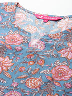 Varanga Women Blue Three- Quarter Sleeve Straight Kurta.