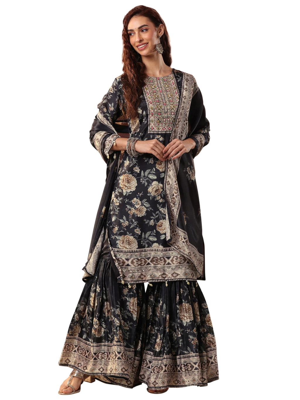Libas Art Black Embellishments Chinon Straight Kurta set for Women (51478AXL)