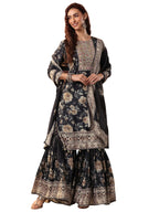 Libas Art Black Embellishments Chinon Straight Kurta set for Women (51478AXL)