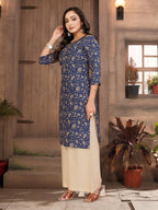 Rangita Blue Rayon Straight Printed Knee Length Kurti | Kurta For Women_M