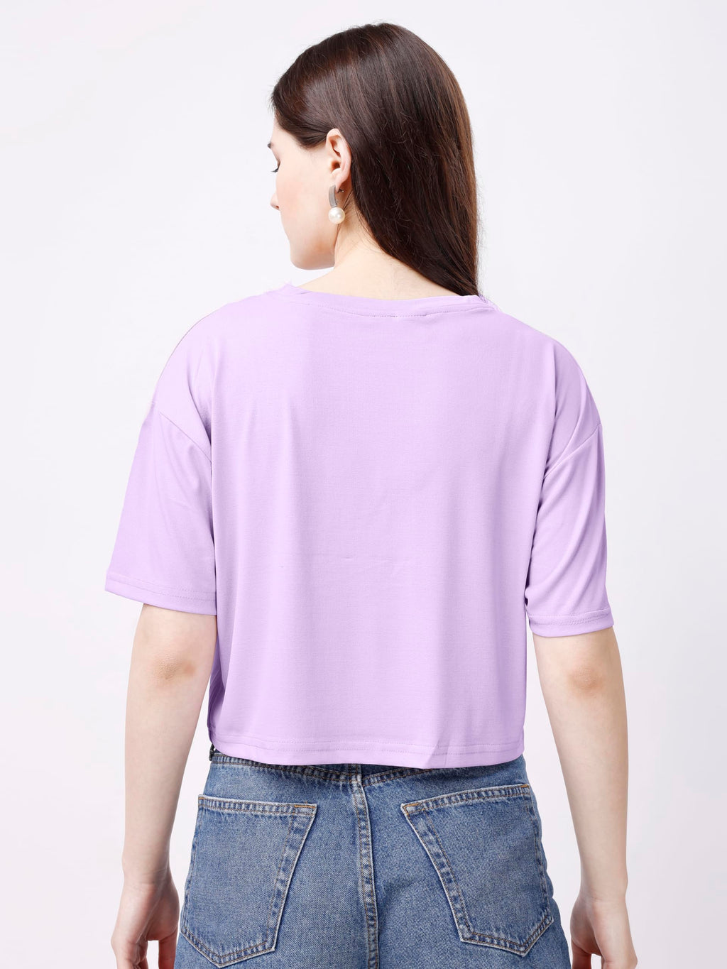 ELLITI Soft Rich Cotton Lavender/Purple Half Sleeve | Round Neck | Oversized/Loose Fit | Down Solder | US Flage Print Crop Top f