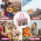 Yowivon Clear Stuff Tote Bag Pink Big Travel Cosmetic Makeup Toiletry Bag with Handle and Zipper, Transparent Waterproof Beach S
