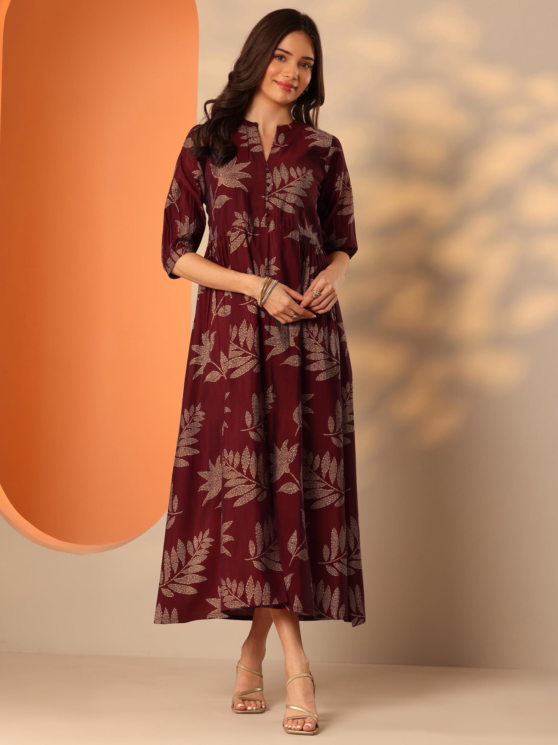 Libas WomenS Silk Fit And Flare Above The Knee Dress (29789_Maroon