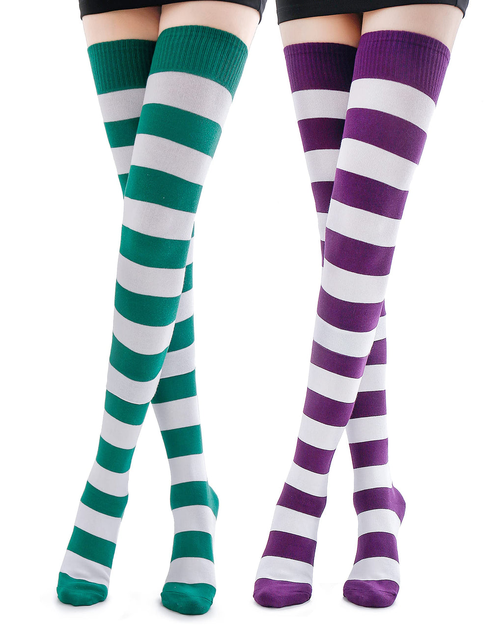 Kayhoma Extra Long Cotton Stripe Thigh High Socks Over the Knee High Socks